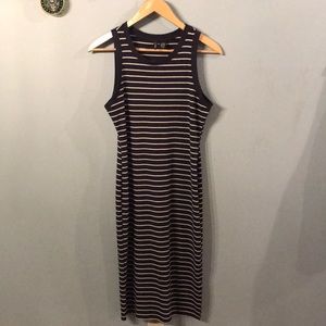 Navy Blue and White striped body con dress